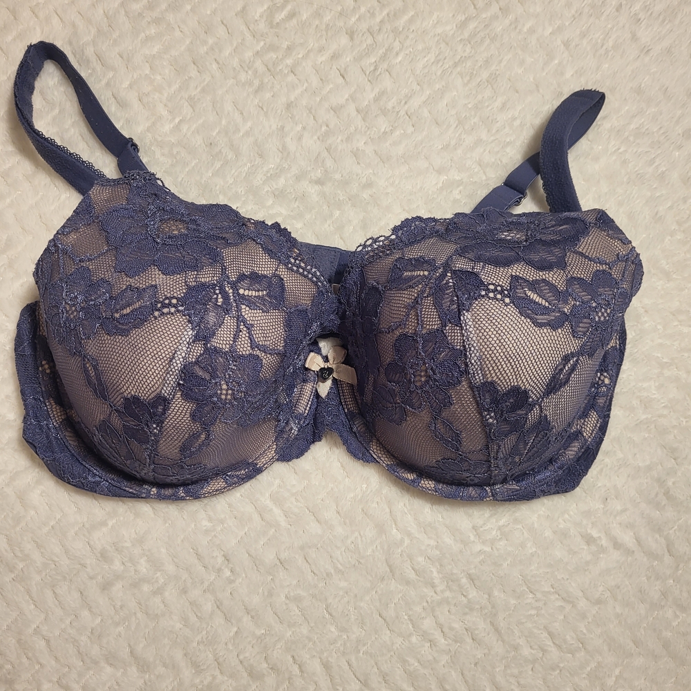 Elegant Lace Underwire Bra - Blue